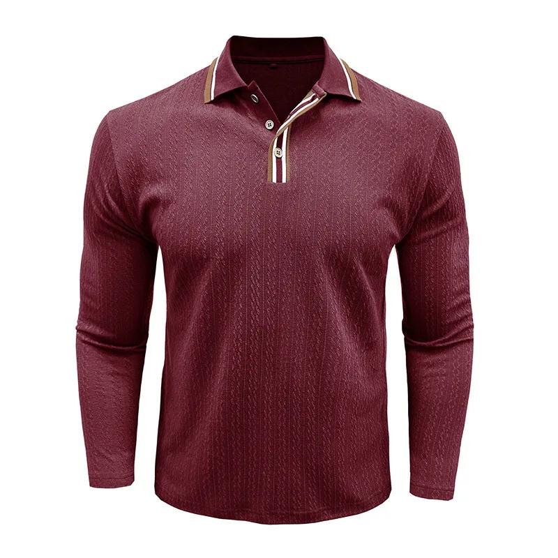 Men's Knit Long Sleeve Polo Shirts Turn Down Collar Business Casual Pullover Tops