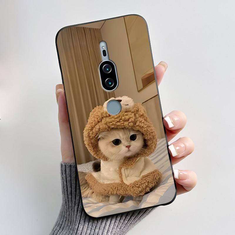 Per Sony Xperia XZ2 Premium SOV38 H8166 H8116 Custodia per Telefono Estetica Moda Gatto Carino Cartone Animato Nero Tocco Morbido Posteriore Cover in Silicone