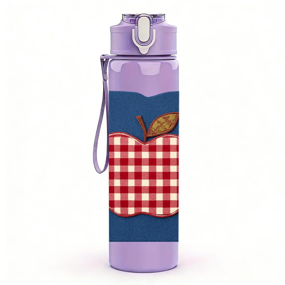 1PC Apple Checkered Book 750ml Color Plastic Sports Water Bottle Leakproof Flip Straw Lid For Sports Office Home Use