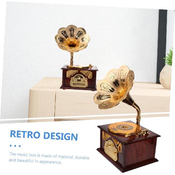 PRETYZOOM Retro Phonograph Music Box, Creative Plastic Gramophone Desktop Ornament, Vintage Home Office Decor for Musical Friends and Family