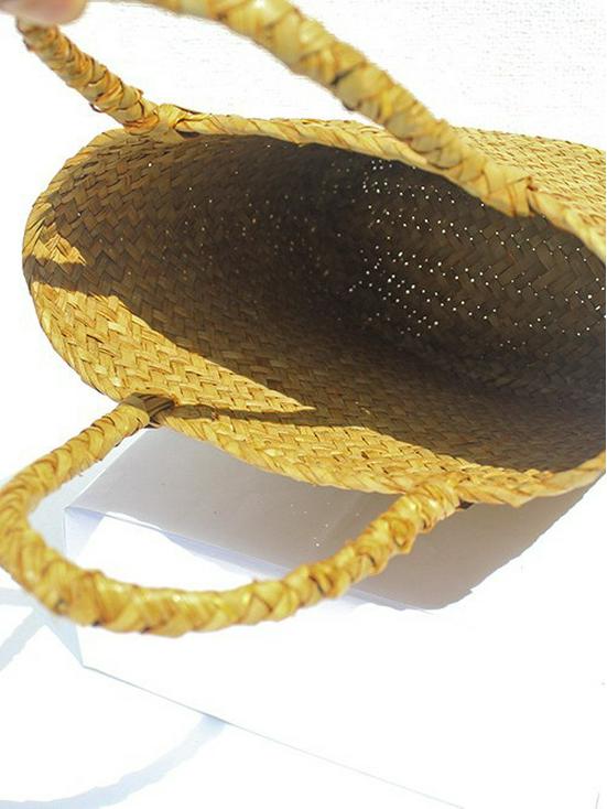 High-End Retro Woven Straw Handbag: Color Block Beach Basket