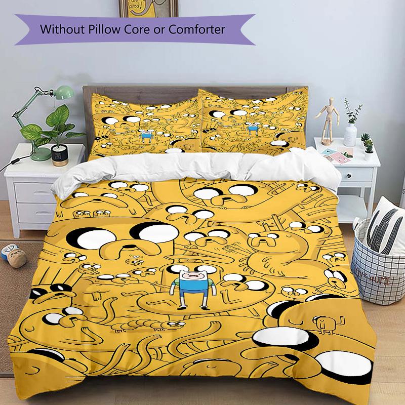 3pcs bedding set Adventure Time Jake Includes 1 Comforter + 2 Pillowcases, Without Pillow Inserts, Soft Comfortable, Lightweight Breathable,