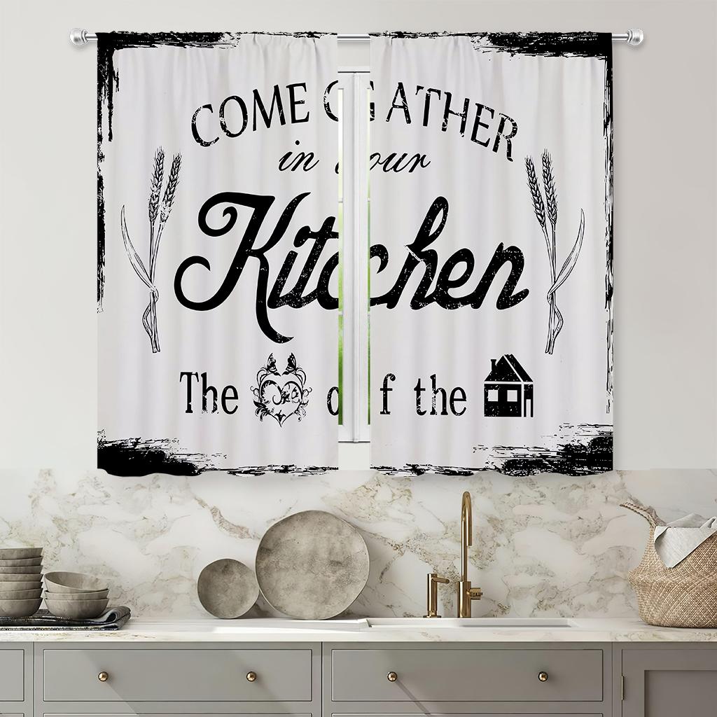 

Шторы в европейском стиле, современный декор, расписанная вручную посуда, карманный карниз для штор, подходит для кухни, кафе W52xH18inch 1PC&Grommet Top