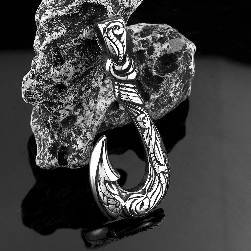 European and American Retro Men's Jewelry Stainless Steel Pendant Personalized Fishing Gear Fish Hook Necklace