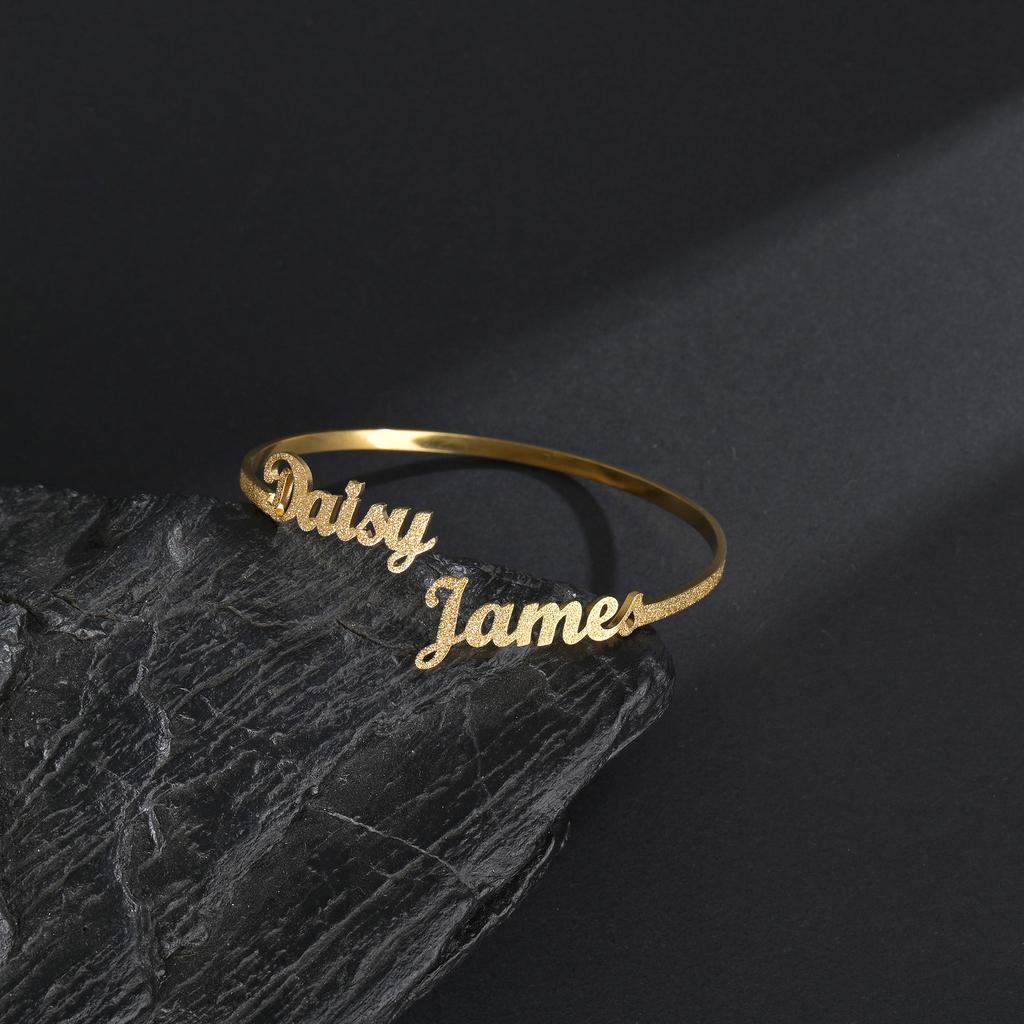Atoztide Custom Double Names Frosted Jewelry Set Bracelet Necklace Rings Stainless Steel for Women Unisex Choker Birthday Gifts
