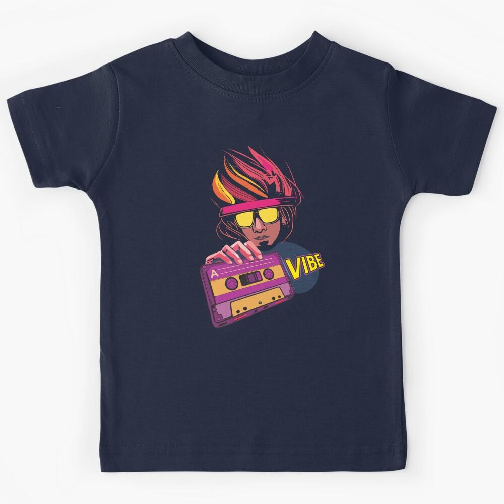 Audio Cassette Vibe 80s Retro Vintage Boy with Pink Hair 1980s Music Lover Kids T-Shirt 120