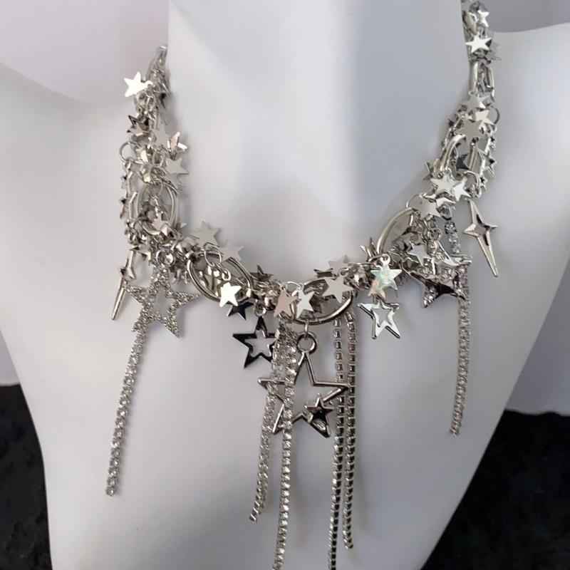 Pentagram Choker Star Chain Necklaces Star Tassel Necklaces Hot Girl Women Y2k Jewelry Alloy Material for Women Girls