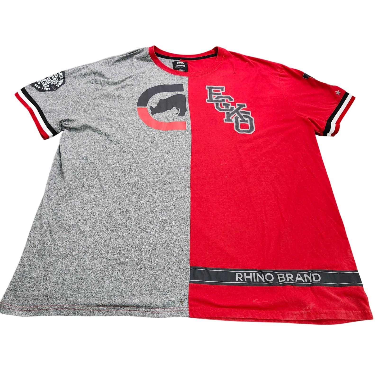 Ecko Unltd Mens 5XL Red Grey Split Rhino Brand Graphic Streetwear Tee Unisex T-Shirt L
