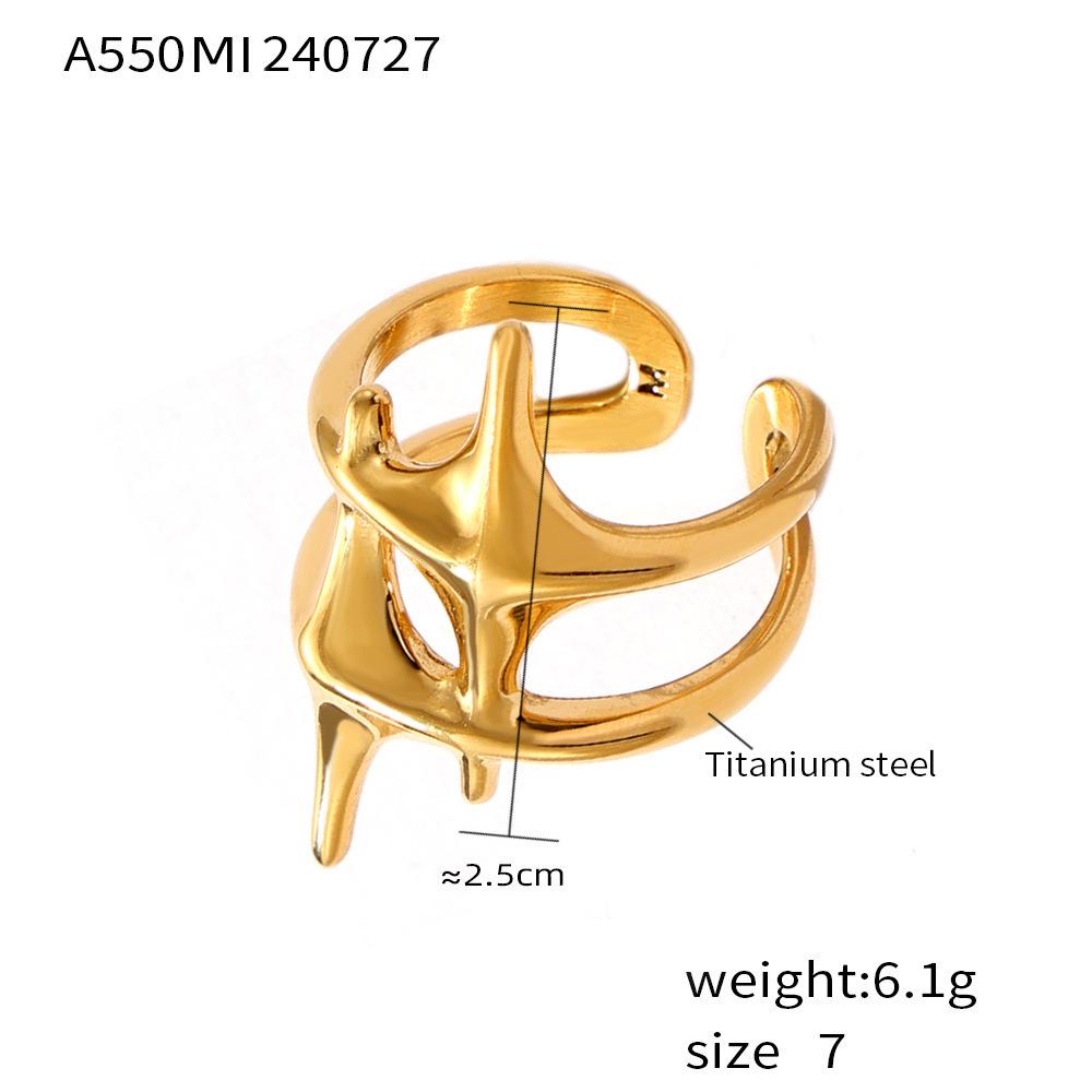 Trendy Unisex 18k Gold-Plated Titanium Steel Star Ring Size 7