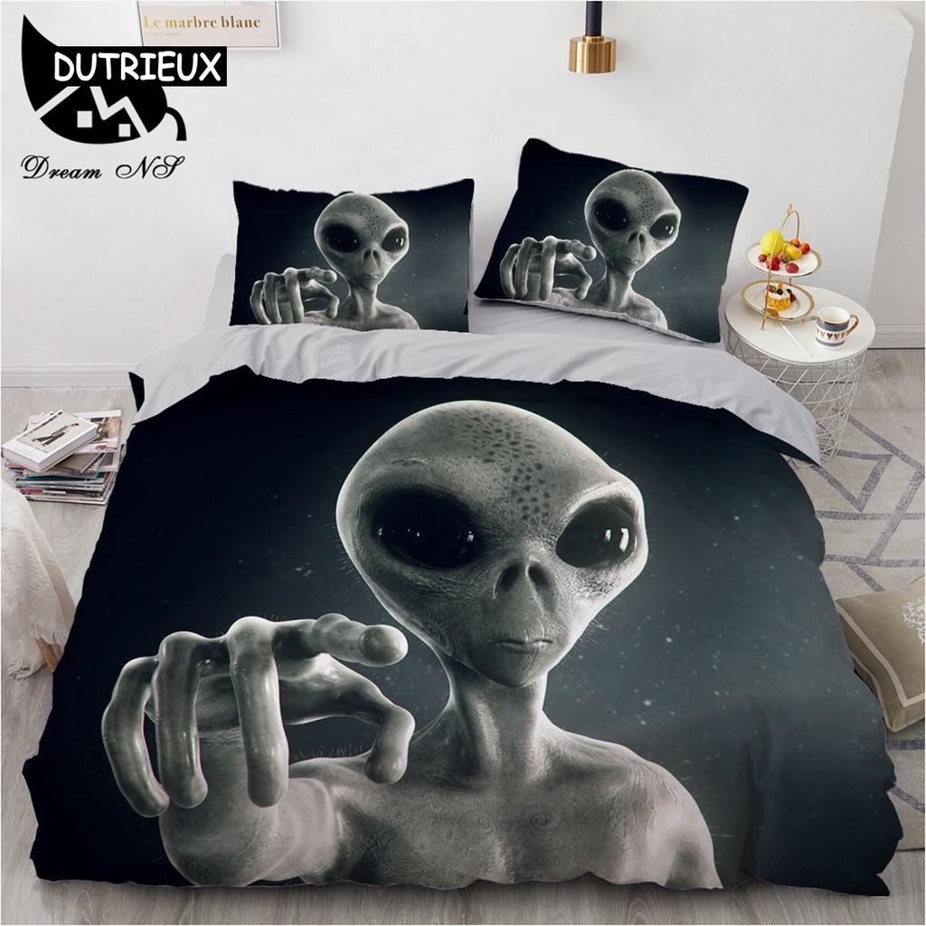 Colorful Alien Duvet Cover Fantasy Alien Skull Bedding Set Psychedelic Space Queen King Alien Gift Bedroom Decoration Men Boys
