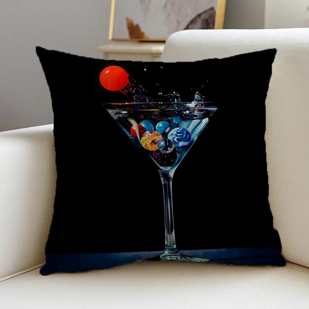 P-Bar Wine Glass Cushion Cover Cushion Cover Pillowcase, Anti-Mite Invisible Zipper, Linen Sofa Cushion
