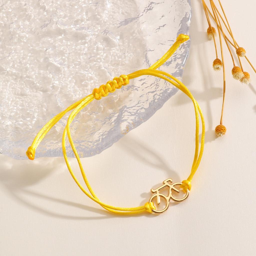 Yellow Braided Rope Adjustable Bracelet Hollow Bicycle Charm Minimalist Casual Thin Wrist Jewelry for Women Daily Wear