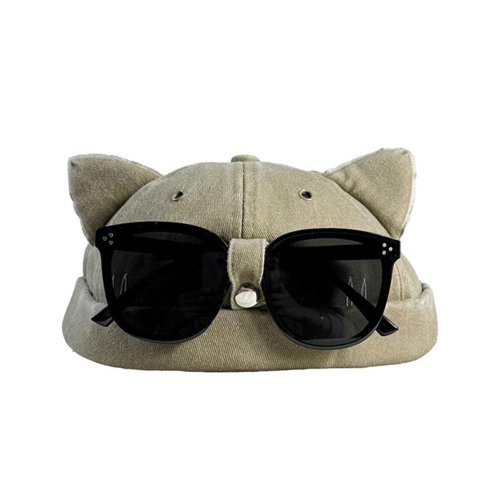 Cat Ears Brimless Hat with Sunglasses Sweet Breathable Woman's Landlord Hat Detachable Sunglasses Without Brim
