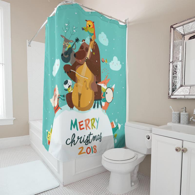 TU Festive Forest Animals Shower Curtain Merry Christmas Holiday Deer Fox Woodland Bathroom Decor Rustic Nature Home Decor Gift