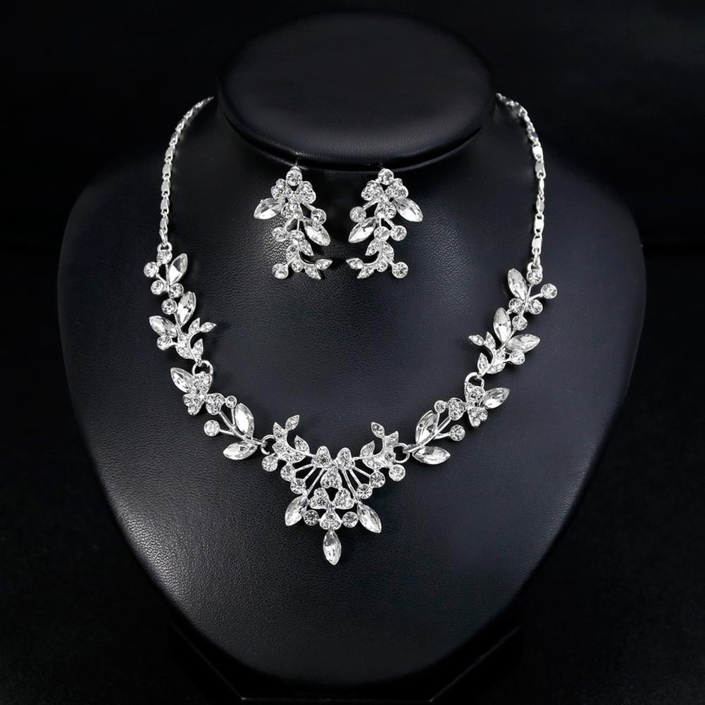 Women Bridal All-matching Jewelry Set Fashionable Diamond Alloy Necklace + Earring Set