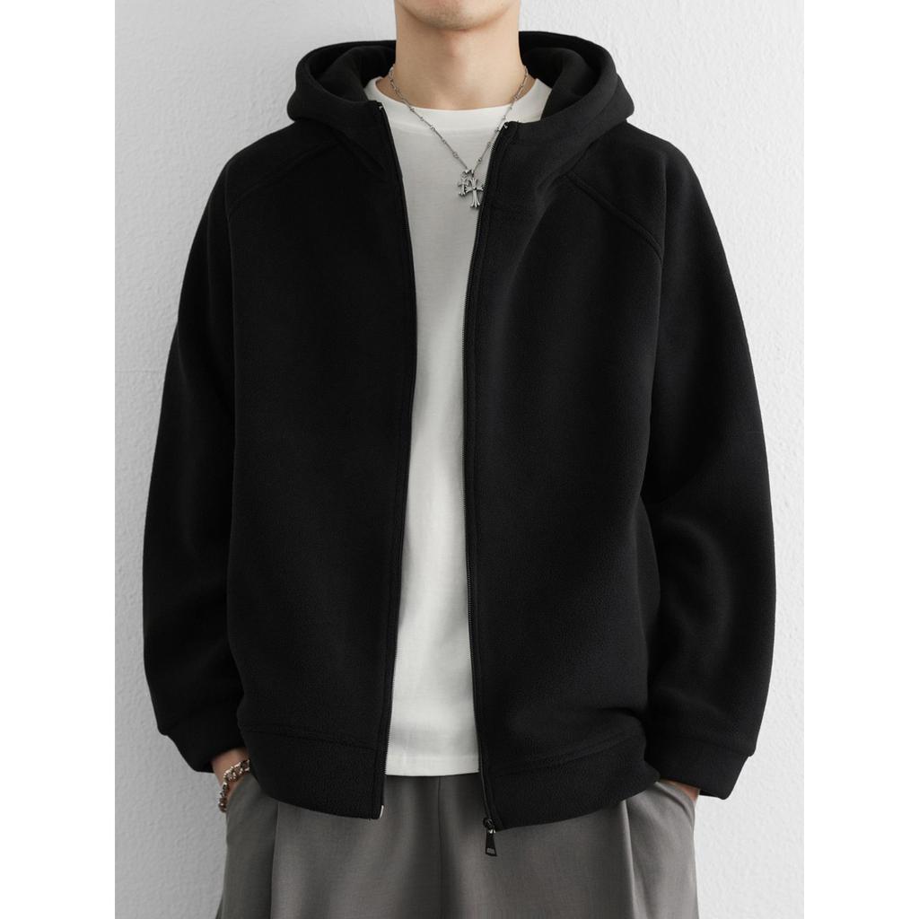 Men's Double-Sided Coral Fleece Hooded Jacket - Autumn/Winter 2025 Style, Thickened and Warm for Outdoor Casual Wear