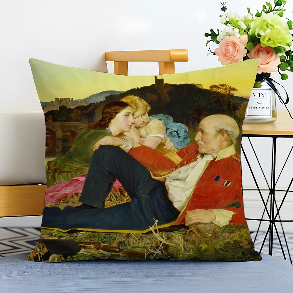 Elegant Classic European Fun Figures Painting Cushion Cover Washable Linen Pillowcase Soft for Sofa Bed Cozy Home Room Decor