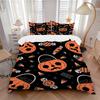 3Pcs Pumpkin, Halloween Printed Bedding Set, Breathable And Soft, Machine Washable, Christmas Gift, Suitable for Bedroom Decoration, 15144