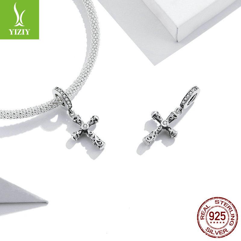S925 Silver Vine Cross Pendant - European & American Style, Retro Pattern DIY Jewelry Accessory (BSC313)