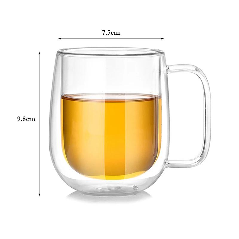 

Двойная стеклянная кружка для кофе, термос, стеклянные кофейные чашки, кружка для латте с молоком, кружка для воды, двойная стеклянная кружка с ручкой, посуда для напитков 201-300ml