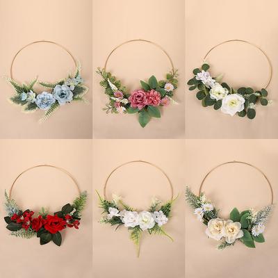 1PC Artificial Wrought-Iron Wreath with Handle Floral Arrangement Table Centerpiece Artificial Flowers for Living Room Home Decor Party Decoration