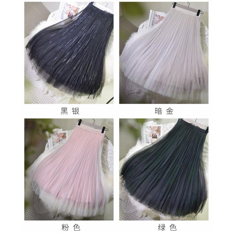 Slim Skirt Midi Length Women's Versatile High-waisted Puffy Pleated Skirt