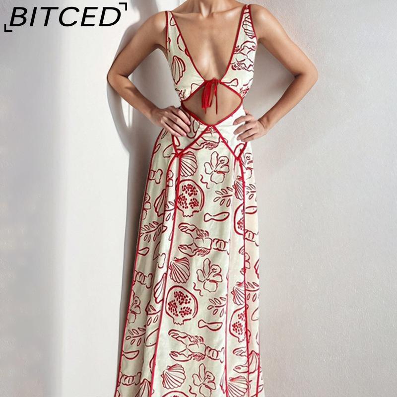 

Женское платье без бретелей BITCED: Элегантный принт Повседневный кроп-топ с завязкой на талии Сексуальное платье XXXL красный