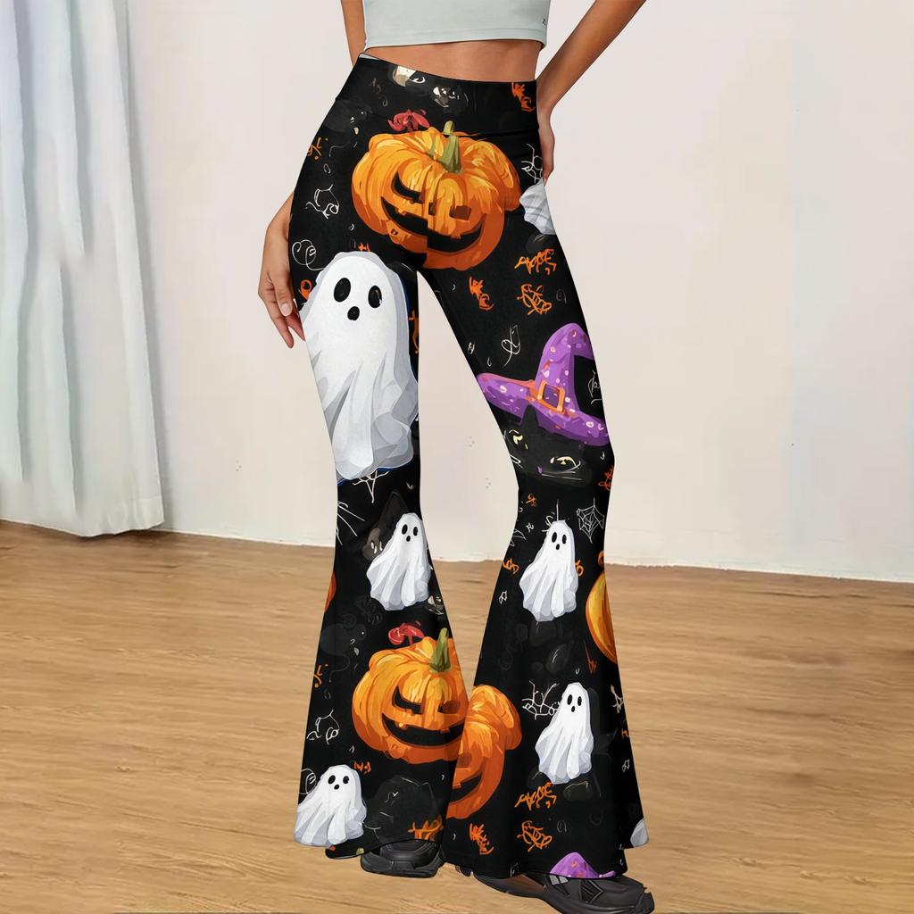 Women's Casual Halloween Print Flared Yoga Pants High Waist Stretchy Bootcut Leggings for Everyday Wear