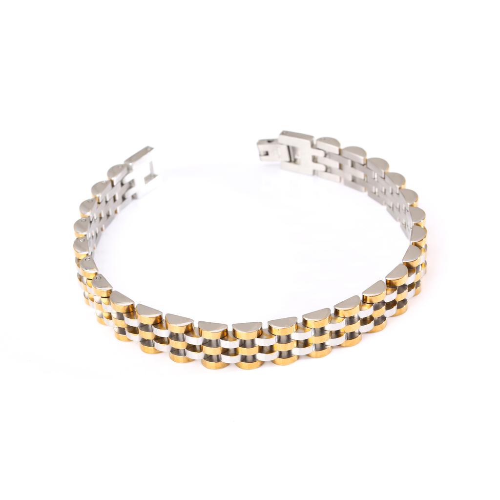 15mm Wide Curved Bar Watch Band Bracelet for Men Stainless Steel Adjustable Titanium Steel Korean Fashion Jewelry