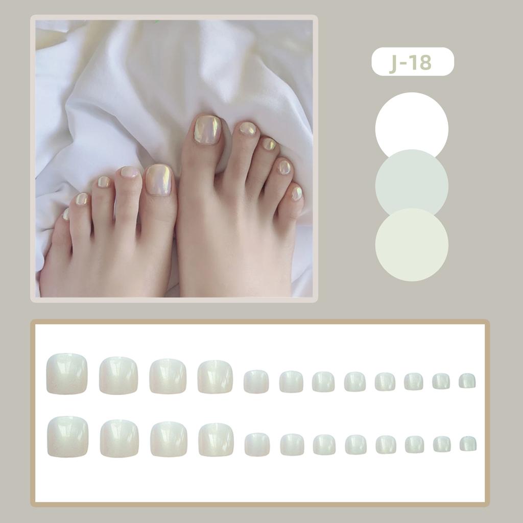 24Pcs Glossy Lake Blue Press On Toenails Full Coverage Artificial Acrylic Fake Toe Nails Removable Wearable Nail Art