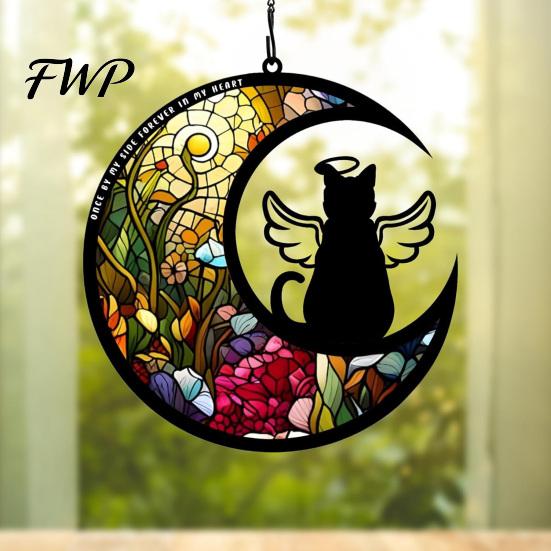 Pet Remembrance Gift Memorial Suncatcher Angel Cat Dog Sun Catcher Panel Stained Glass Tribute Ornament Window Hanging Ornaments Loss Sympathy
