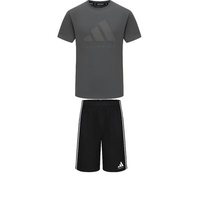 adidas Taekwondo Soft Round Neck Simple Pullover Short Sleeve T-Shirt Comfortable Striped Shorts Casual Sports Set ADICLTS24TKP-GFC+S21ATMSH2T-BW