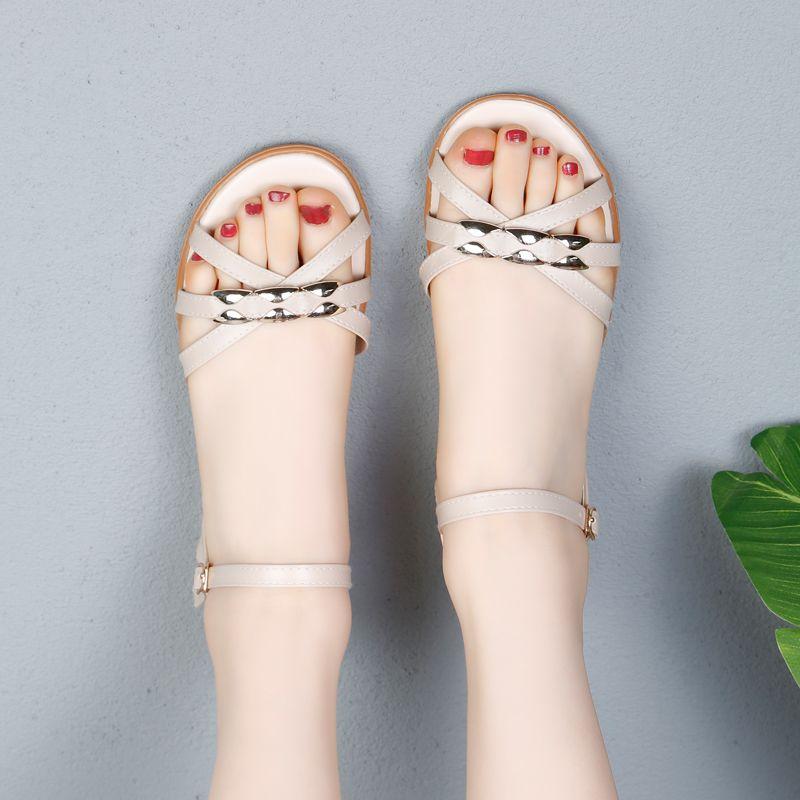 Sommar kilklacksandaler Platta Kvinnliga Studentskor Bekväm mjuk sula Halkfri All-match Arbetar gravid mamma Skor