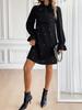 Women's Spring New Tie-up Beaded Long Sleeve Loose Solid Color Dress