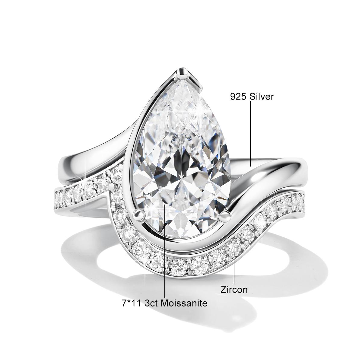 

Pear Cut Moissanite Ring Set Bride 100% 925 Silver Lab Diamond Rings for Women WaterDrop Wedding Band Gift Fine Jewelry 5&Main Stone 3ct