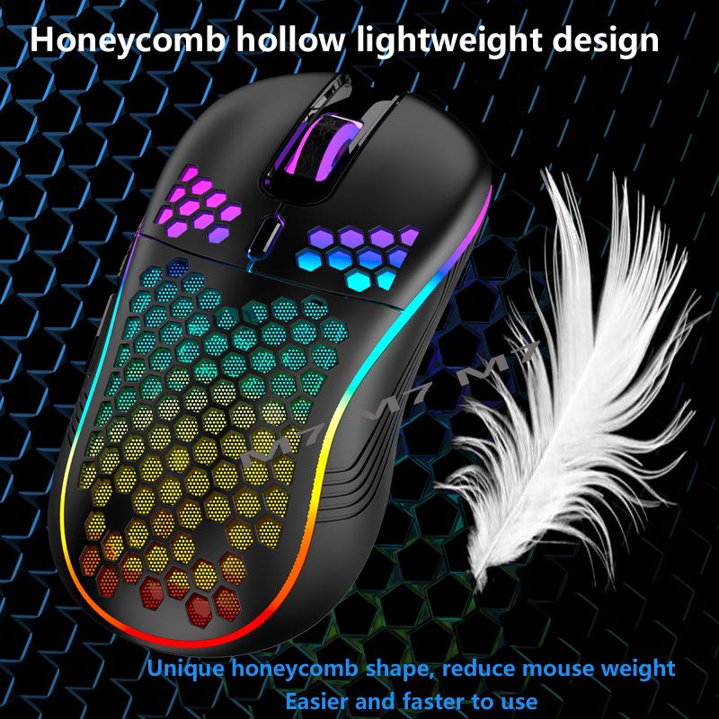 RGB Luminous Gaming Mouse with Wireless Hollow Honeycomb Design, Lightweight and TYPE-C Wired Charging.