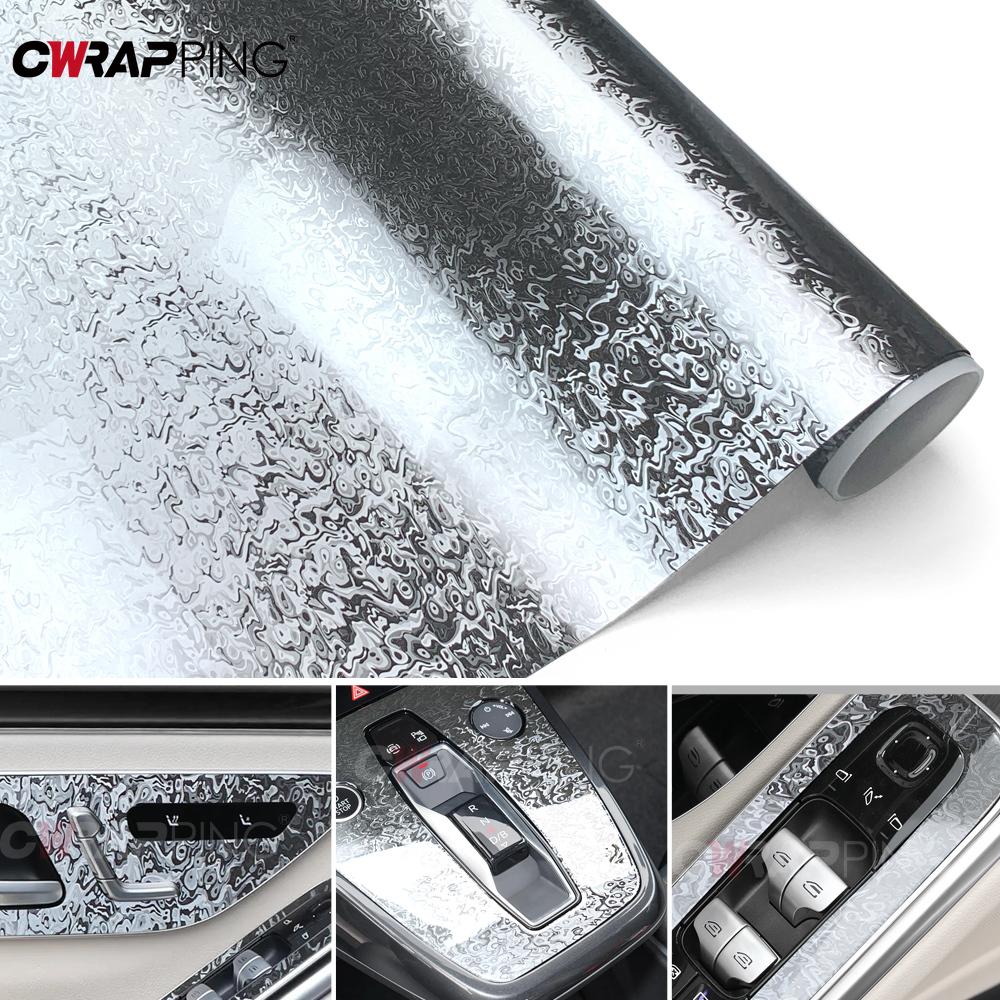 Motorcycle Accessories Ghost Silver PET Forged Carbon Fiber Vinyl Wrap Adhesive Decal Car Wrapping Foil Film for Car Accessories