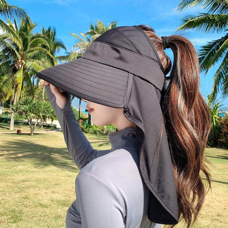 Summer outdoor UV protection sun hat children shawl neck protection sun protection empty top hat versatile large brim bucket hat