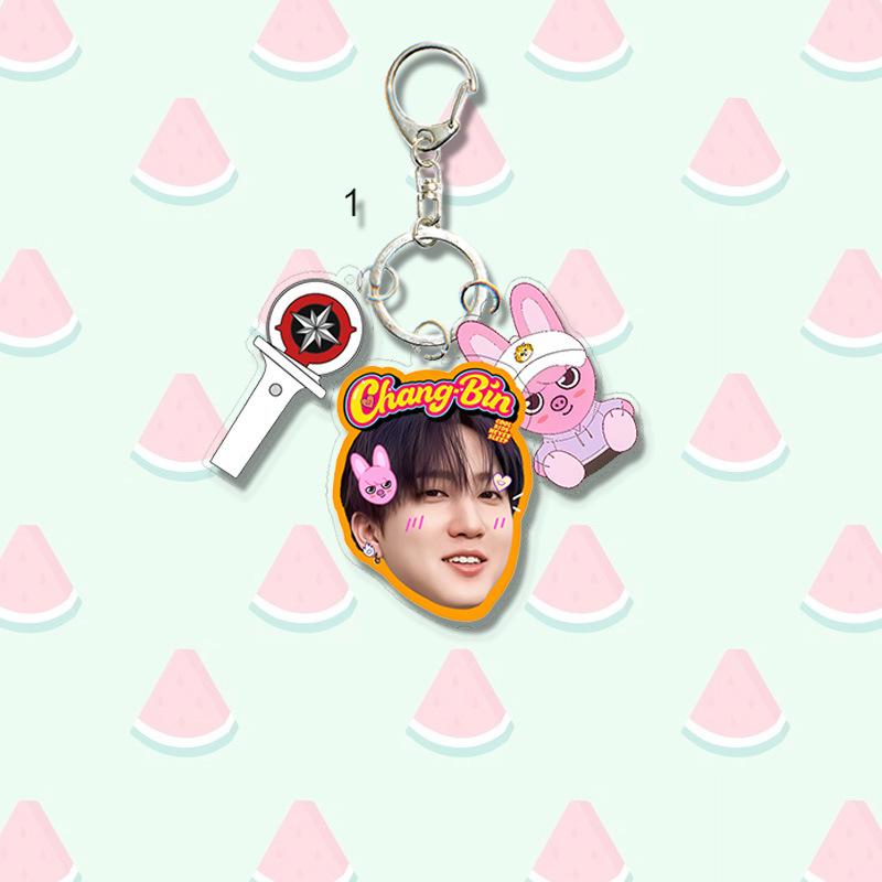 1pc Kpop Stray Kids Member Acrylic Keychain Cute 3-in-1 Mini Lightstick Real Photo Name Tag Triple Pendant Keyring for Bags, SKZ Merch STAY Gift