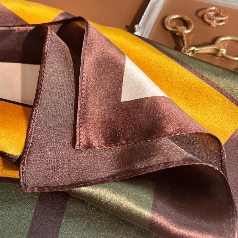 Spring New Yellow-green Plaid Mulberry Silk Scarf Women's Fashion Versatile Plain Crepe Satin Silk Small Square Scarf Scarf