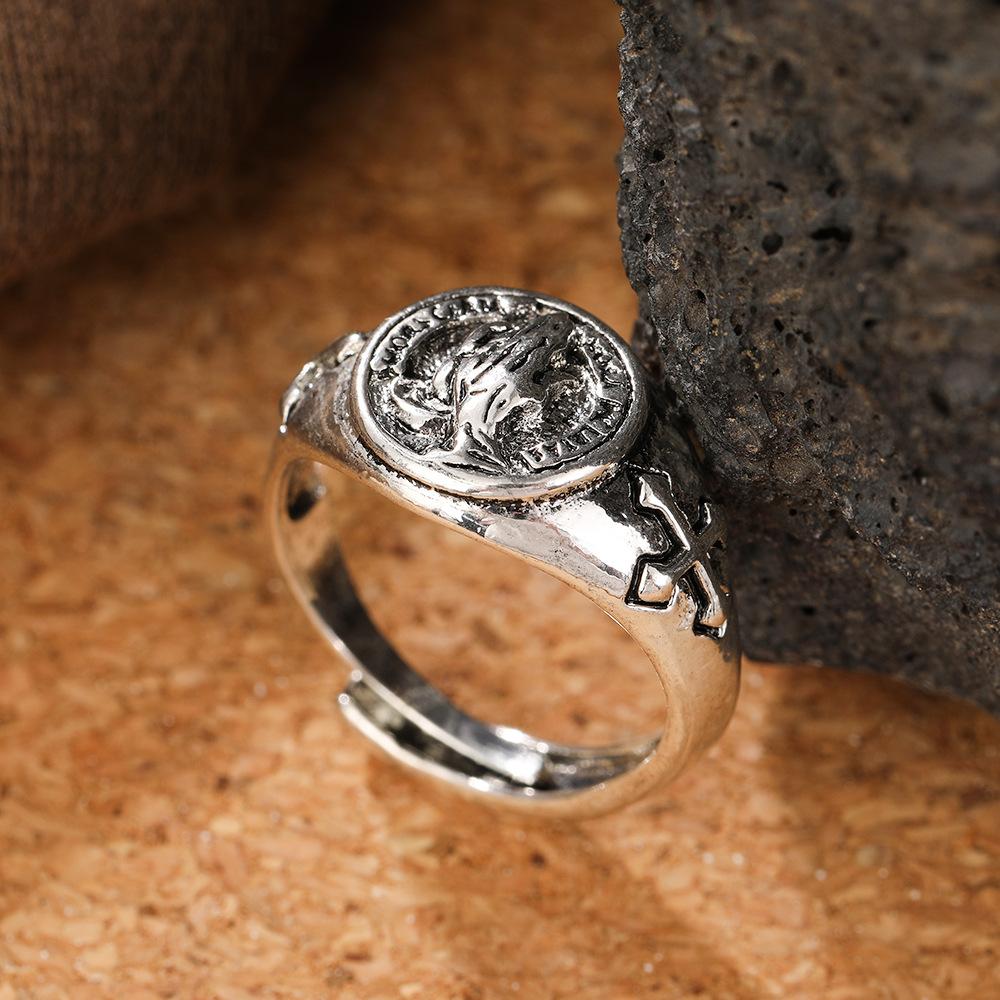Praying Hands Ring Men's Niche Design High-end Street Hip-Hop Style Opening Adjustable Ring