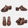 Johnature Hollow Out Breathable High Heel Slippers Genuine Leather Peep Toe Casual Slides Versatile Women Shoes