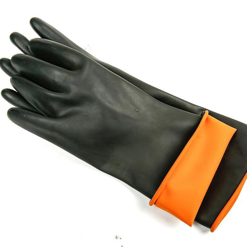 Black Extra Long, Extra Thick Acid & Alkali Resistant Industrial Rubber Gloves - Waterproof & Anti-fouling for Chemical Protection