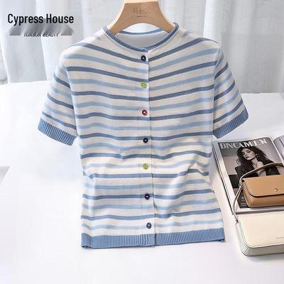Women's Color Block Striped Short Sleeve Knit T-Shirt
