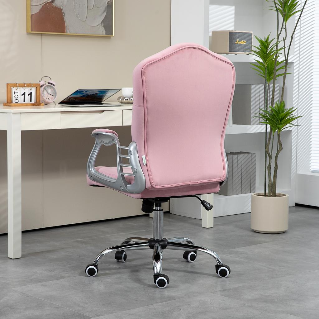 Sedia da Ufficio, Schienale Reclinabile, Altezza Regolabile, Aspetto Velluto, fino a 120 kg, Rosa