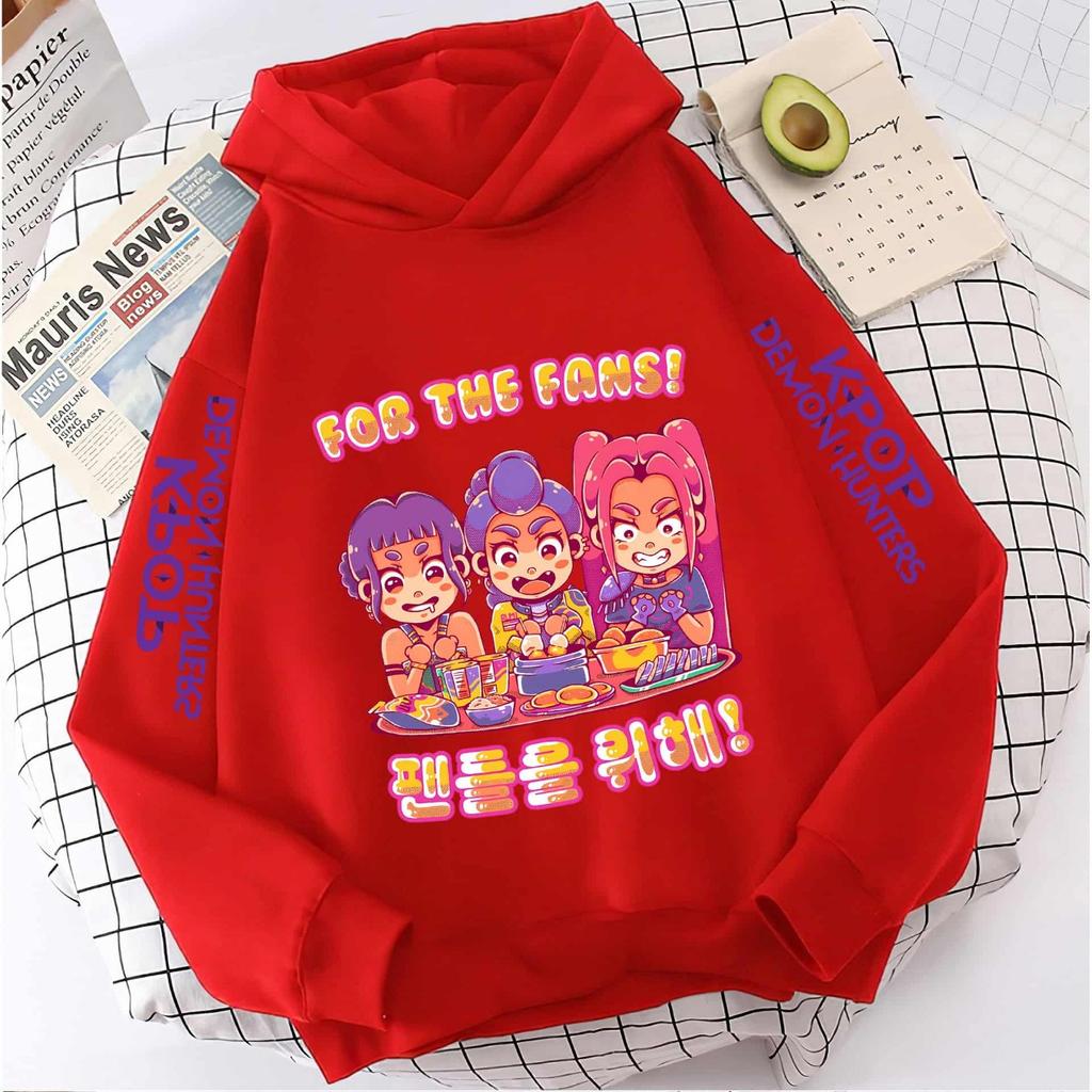 New KPop Demon Hunter Cartoon Girls Hoodies Children's Korean Wave Print Fashion Casual Tops Casual Girls Clothing Warm