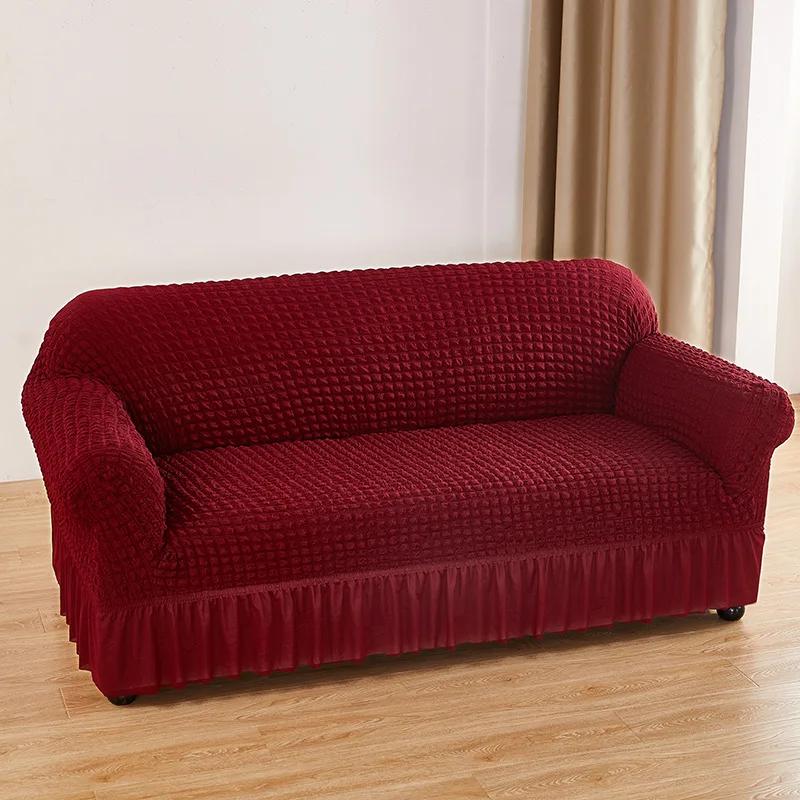 Bubble Gauze Sofa Cover with Skirt Hem All Inclusive Elastic Dust Cover for Living Room Anti Slip Furniture Protection Slipcover