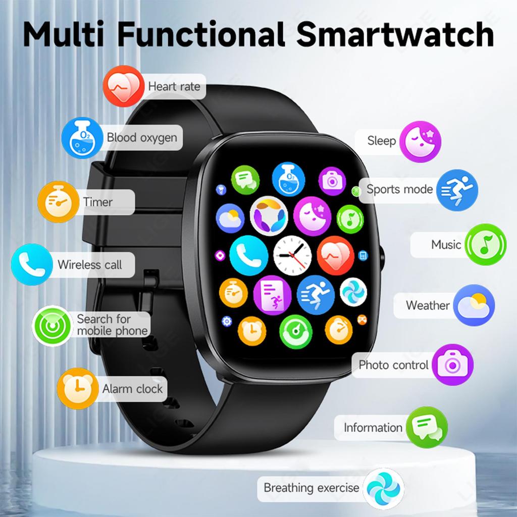 LIGE Smartwatch 1.53-inch AMOLED HD Screen Bluetooth Call Sport Watch Heart Rate IP68 Waterproof Smart Watch for Men