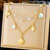DIEYURO 316L Stainless Steell Pearl Starfish Imitation Shell Necklace For Women New Fashion Ocean Neck Chain Jewelry Gift