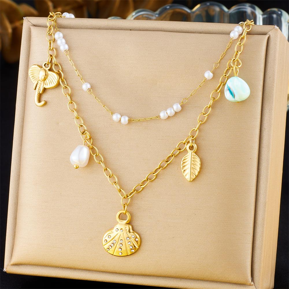 DIEYURO 316L Stainless Steell Pearl Starfish Imitation Shell Necklace For Women New Fashion Ocean Neck Chain Jewelry Gift